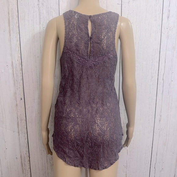 American Eagle Outfitters Purple Mauve Lace Tank Top Semi Sheer Size Small - Picture 2 of 8